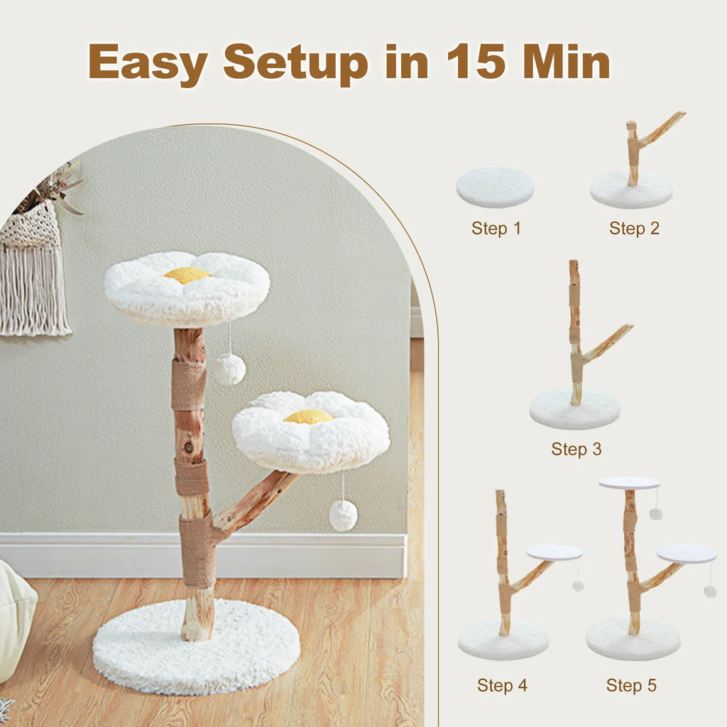 Wood Flower Cat Tree with 2 Perches