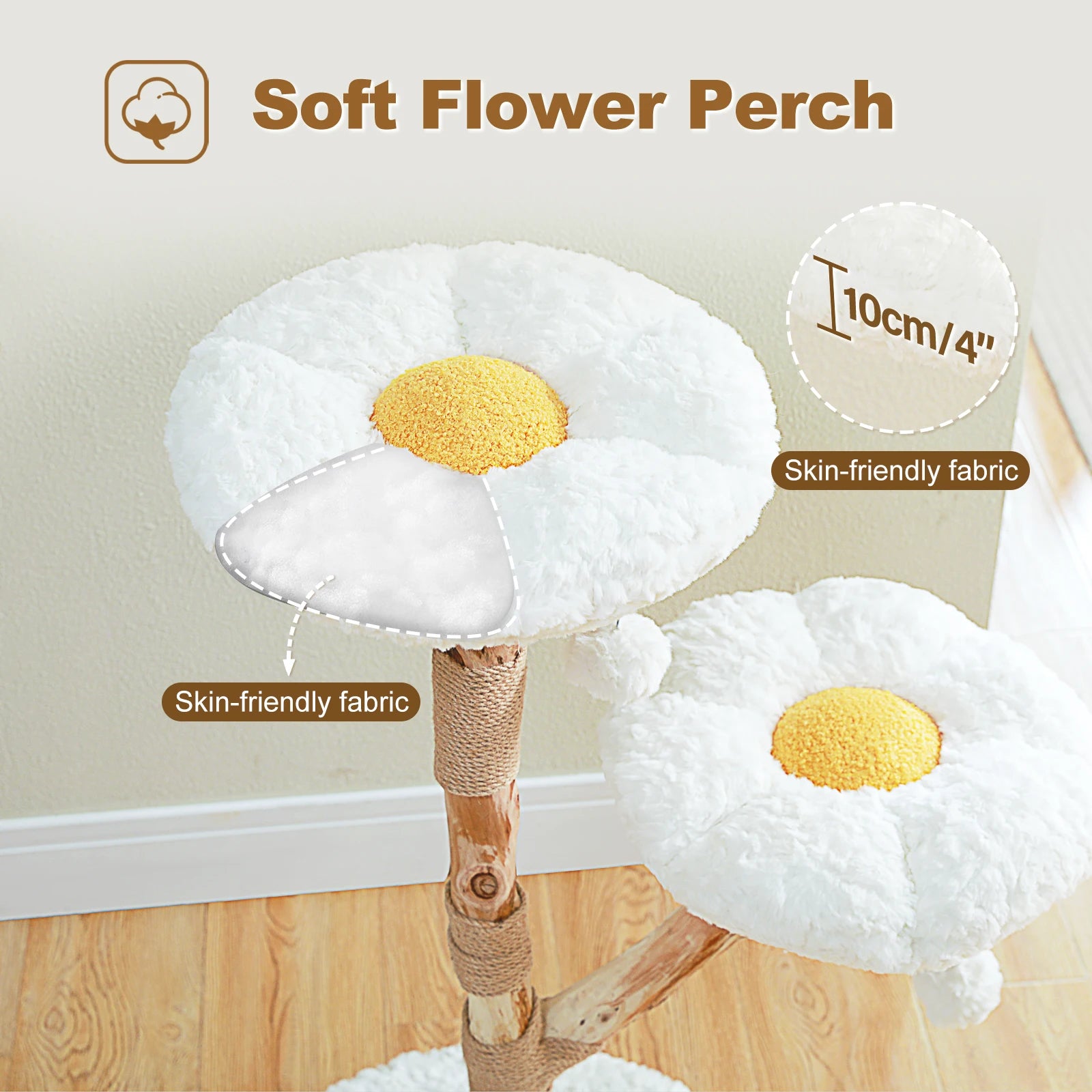 Wood Flower Cat Tree with 2 Perches